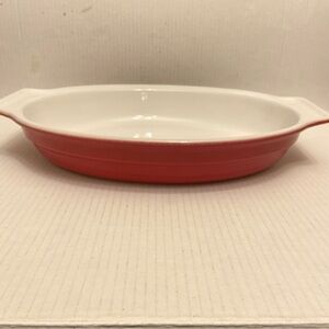 Emile Henry Red & White Casserole Oval Dish 15x10.2 Inches, 38x26 cm France.